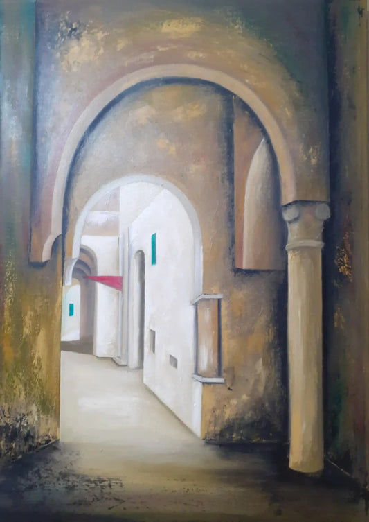 Colorful Art Deco Oil Painting - Archway Scene