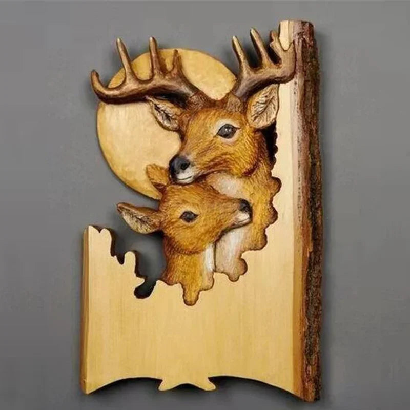 Animal Carving Handcraft Wall Hanging Sculpture Wood Raccoon Bear Deer Hand Painted Decoration for Home Living Room Dropshipping