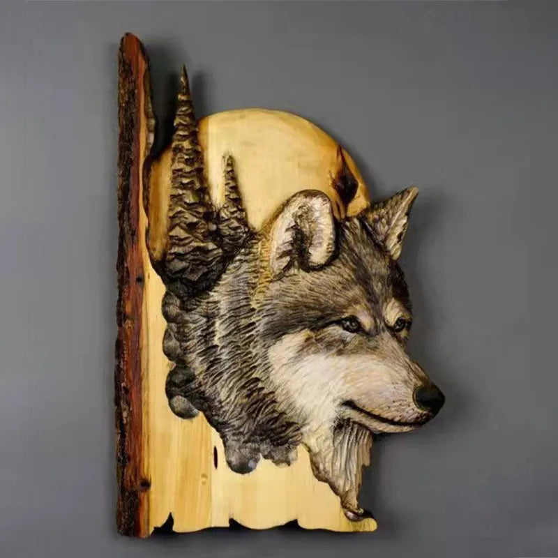 Animal Carving Handcraft Wall Hanging Sculpture Wood Raccoon Bear Deer Hand Painted Decoration for Home Living Room Dropshipping