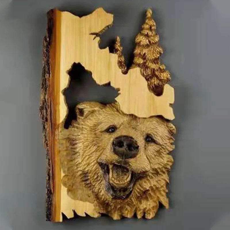 Animal Carving Handcraft Wall Hanging Sculpture Wood Raccoon Bear Deer Hand Painted Decoration for Home Living Room Dropshipping