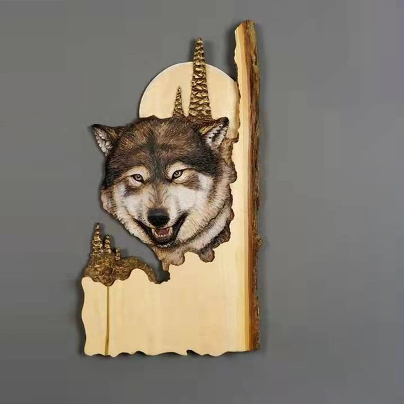 Animal Carving Handcraft Wall Hanging Sculpture Wood Raccoon Bear Deer Hand Painted Decoration for Home Living Room Dropshipping