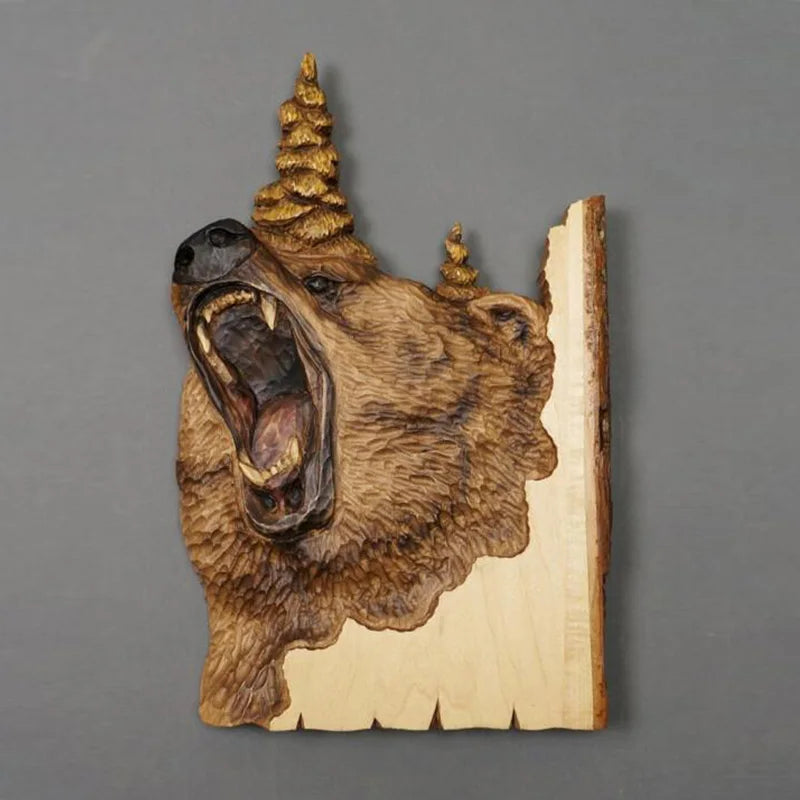 Animal Carving Handcraft Wall Hanging Sculpture Wood Raccoon Bear Deer Hand Painted Decoration for Home Living Room Dropshipping