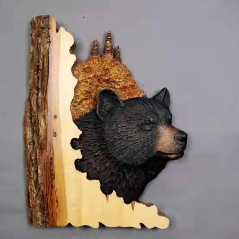 Animal Carving Handcraft Wall Hanging Sculpture Wood Raccoon Bear Deer Hand Painted Decoration for Home Living Room Dropshipping