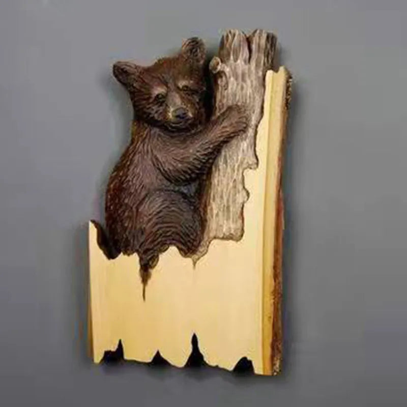 Animal Carving Handcraft Wall Hanging Sculpture Wood Raccoon Bear Deer Hand Painted Decoration for Home Living Room Dropshipping