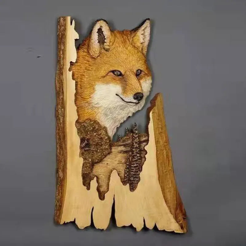 Animal Carving Handcraft Wall Hanging Sculpture Wood Raccoon Bear Deer Hand Painted Decoration for Home Living Room Dropshipping