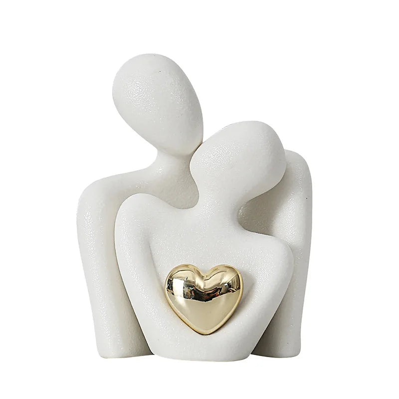 D5 Heart-Shaped Gold-Plated Abstract Simple Character Decoration Wine Cabinet Hallway Couple Hug Art Decoration Ceramic Crafts