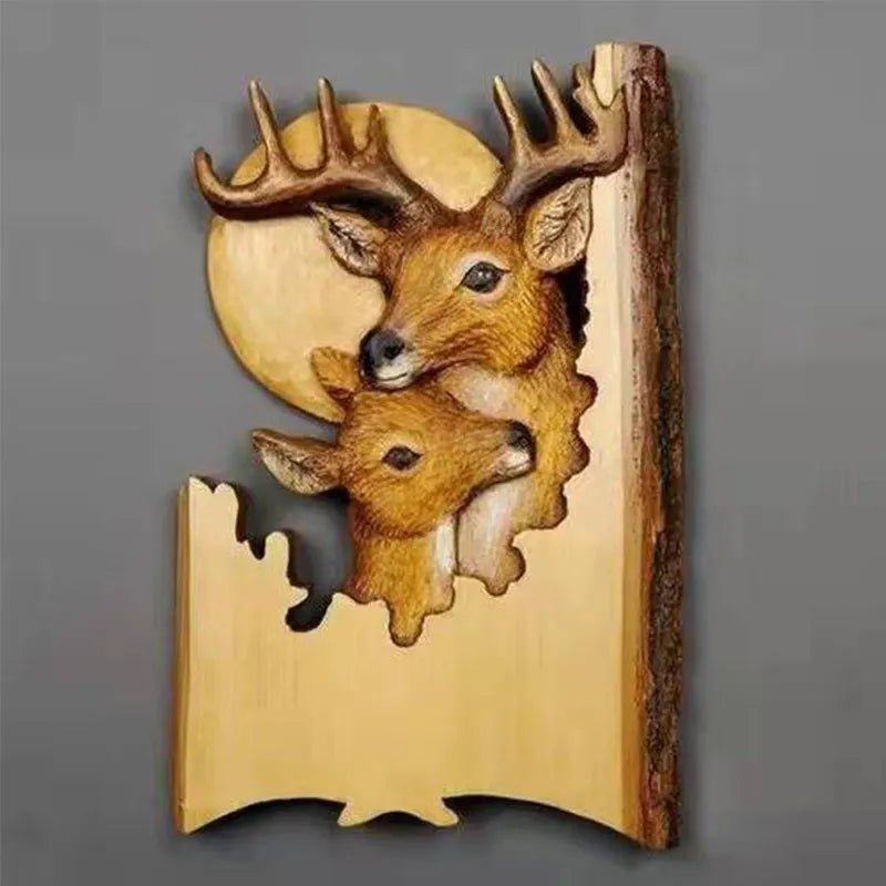 Animal Carving Handcraft Wall Hanging Sculpture Wood Raccoon Bear Deer Hand Painted Decoration for Home Living Room Dropshipping