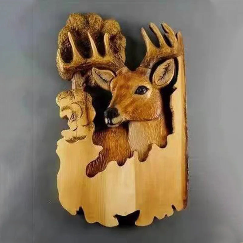 Animal Carving Handcraft Wall Hanging Sculpture Wood Raccoon Bear Deer Hand Painted Decoration for Home Living Room Dropshipping