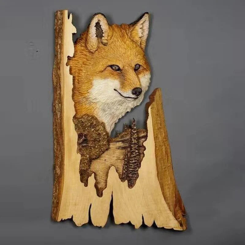 Animal Carving Handcraft Wall Hanging Sculpture Wood Raccoon Bear Deer Hand Painted Decoration for Home Living Room Dropshipping