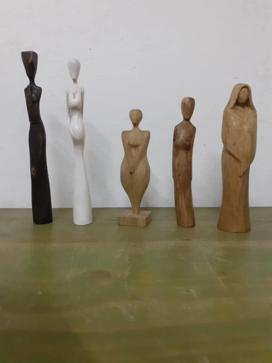 Set of Handcrafted Wooden Figurines - Minimalist Female Forms - Artistry