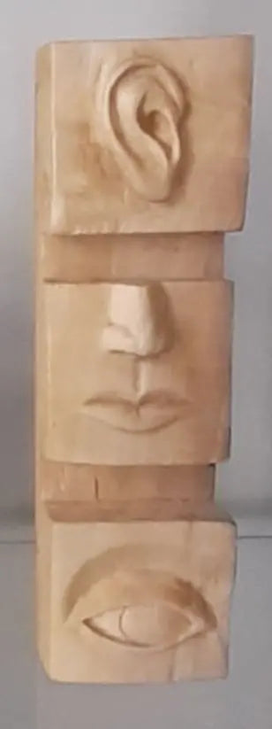 Unique Wooden Sculpture of Human Features - Eye, Nose, Ear Design - Artistry